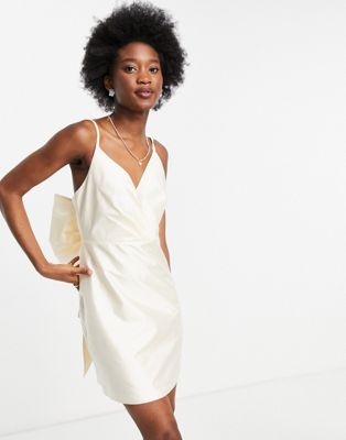 Forever New cami wrap mini dress with bow back in ivory - ASOS Price Checker