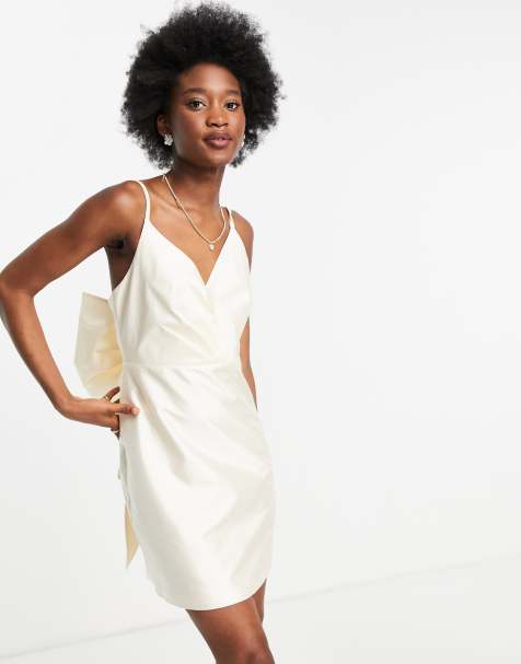 Forever New cami wrap mini dress with bow back in ivory - view 1