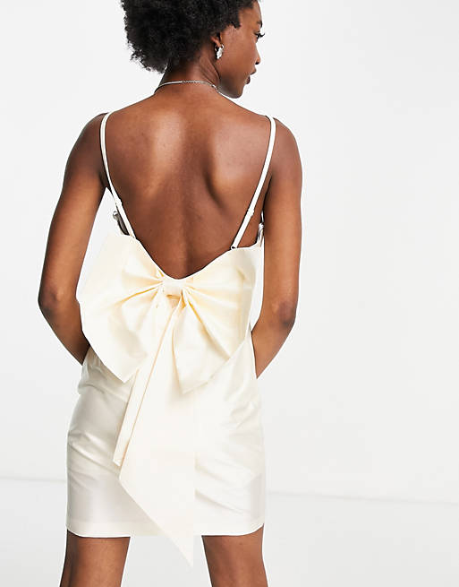 Forever New cami wrap mini dress with bow back in ivory | ASOS