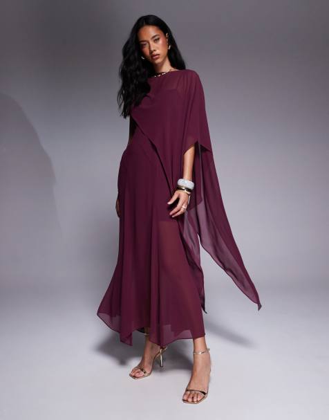 Forever New cape sleeve maxi dress in port