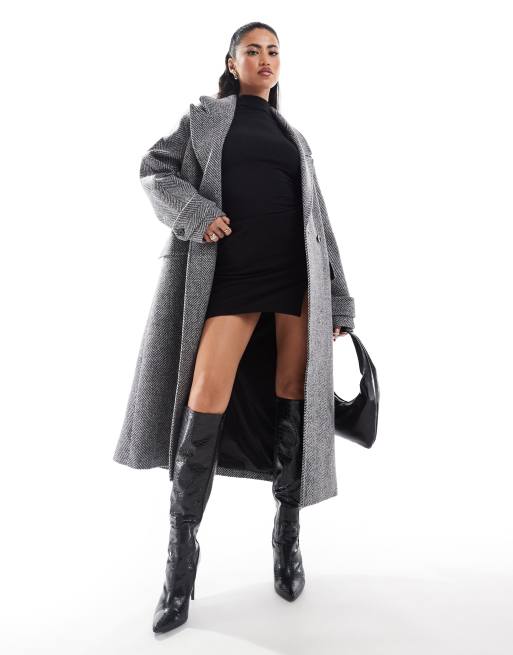 Forever New - Cappotto elegante con motivo a spina di pesce grigio chiaro