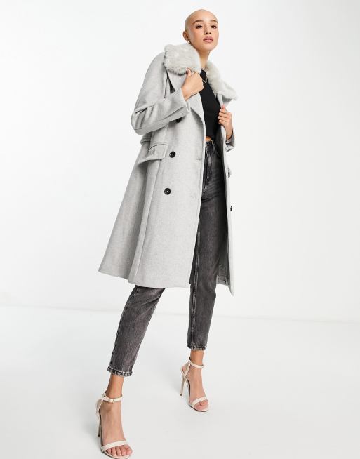 Forever New - Cappotto grigio con collo di pelliccia sintetica, 2 di 4