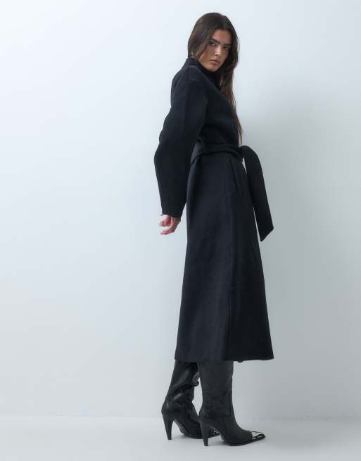 Forever New cappotto in misto lana con collo a imbuto sagomato nero, 4 di 5