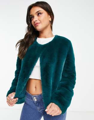 Forever New faux fur jacket in emerald green - ASOS Price Checker