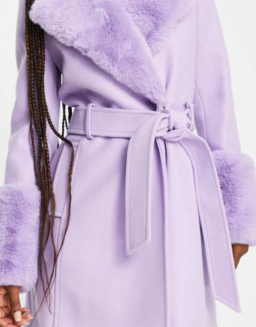 Forever New - Cappotto lilla con polsini e colletto in pelliccia sintetica, 2 di 4