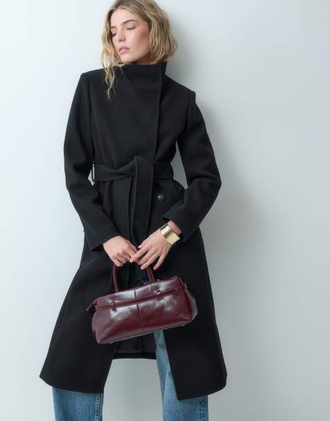 Forever New cappotto lungo con cintura, collo a imbuto, effetto lana, nero - view 1