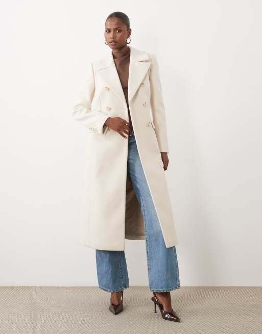 Forever New cappotto lungo stretto in vita color crema, 1 di 4