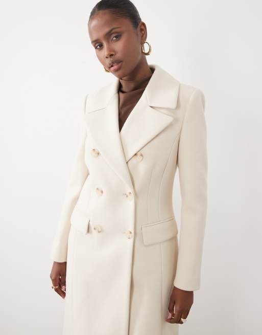 Forever New cappotto lungo stretto in vita color crema, 3 di 4
