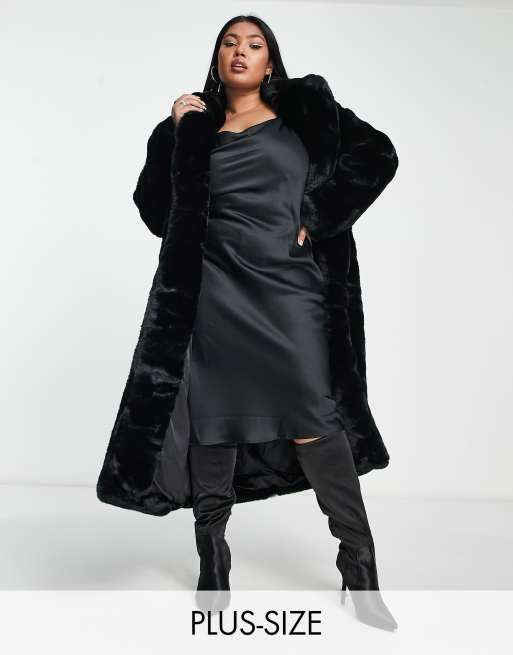 Forever New - Cappotto maxi in pelliccia sintetica nero