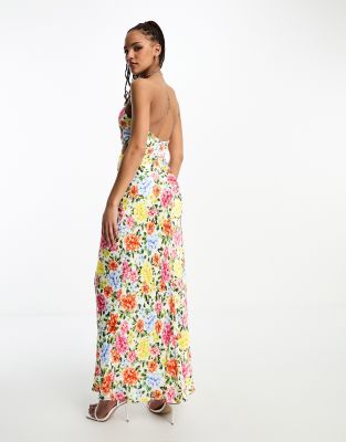 Forever New chain halter neck maxi dress in yellow and pink floral