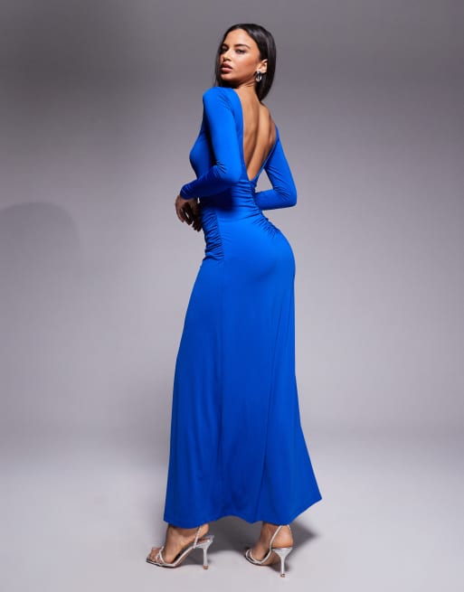Forever New - Cheryl - Maxi-jurk met gerimpelde taille en split aan de voorkant in kobaltblauw, 4 van 4