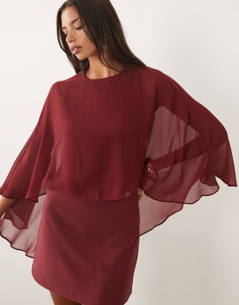 Forever New chiffon cape detail mini dress in burgundy - view 1