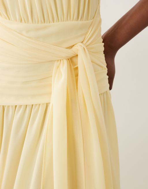 Forever New chiffon gathered tie waist maxi dress in yellow , 2 of 4
