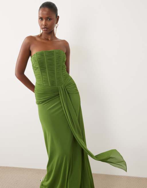Forever New Chiffon-Maxikleid mit Korsett-Detail in Chartreuse, 3 von 4