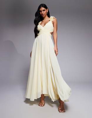 Forever New chiffon ruffle shoulder maxi dress in lemon