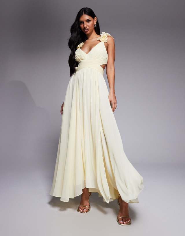 Forever New chiffon ruffle shoulder maxi dress in lemon | ASOS
