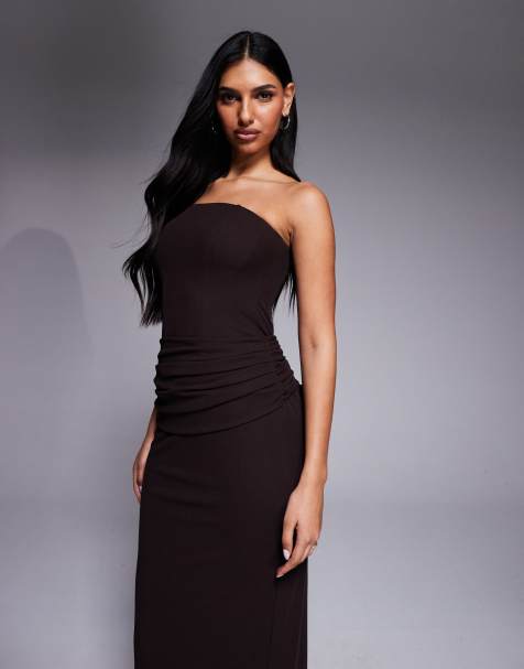 Forever New – Chokladbrun maxiklänning med bandeau-ringning och draperad detalj - view 1