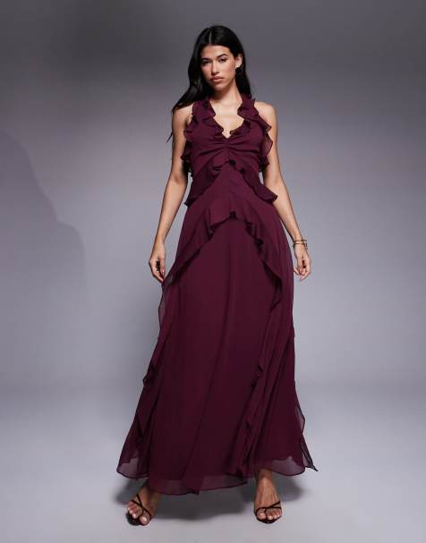 Forever New ruffle midaxi dress in port