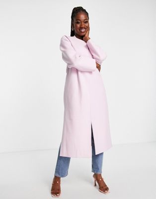 Forever New collarless belted coat in pink