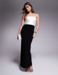 [Forever New] Forever New contrast drape maxi dress in black and white 8 Black/White