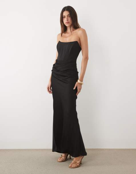 Forever New corset drape strapless maxi dress in black - view 1