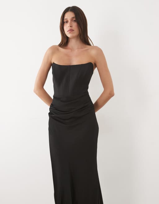 Forever New corset drape strapless maxi dress in black, 2 of 4