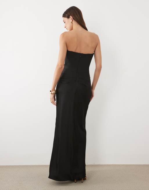 Forever New corset drape strapless maxi dress in black, 3 of 4