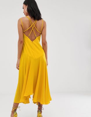 yellow cowl neck slip dress