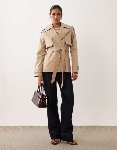 Forever New cropped belted trench coat in camel - view 1