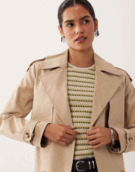 Forever New cropped belted trench coat in camel, 3 of 4