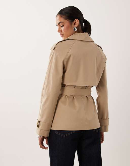 Forever New cropped belted trench coat in camel, 4 of 4