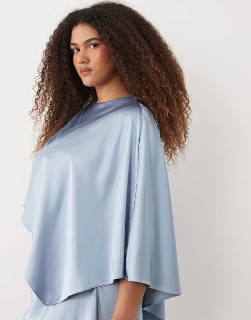 Forever New Curve - Asymmetrische maxi jurk met cape in oudblauw, 3 van 4
