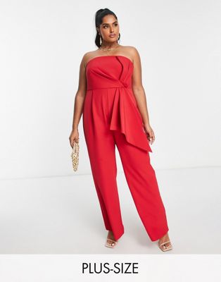 Forever New Curve bandeau bow drape jumpsuit in red