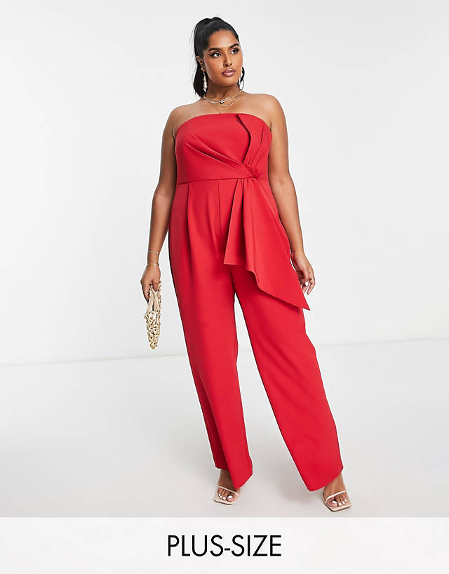 Forever New Curve - bandeau bow drape jumpsuit in red