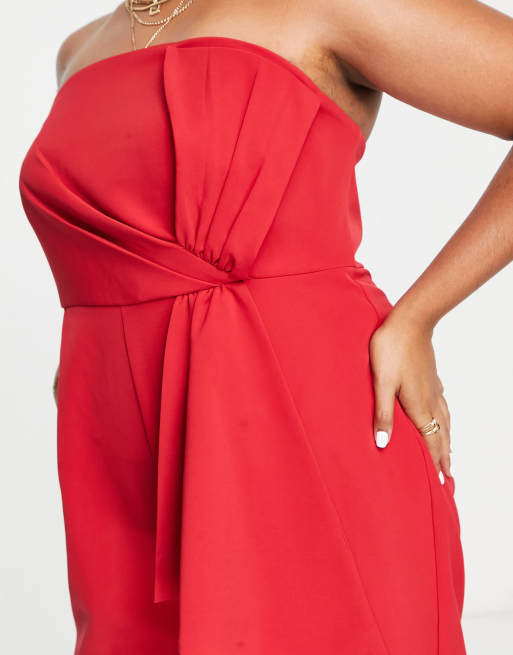 Forever New Curve bandeau bow drape jumpsuit in red