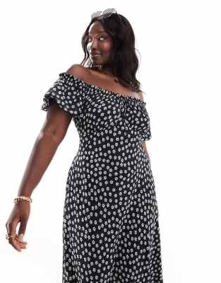 Forever New Curve Forever New Curve bardot midaxi dress in black ditsy floral