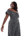 Forever New Curve bardot midaxi dress in black ditsy floral