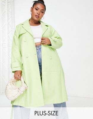 Forever New Curve belted metallic PU jacket in lime