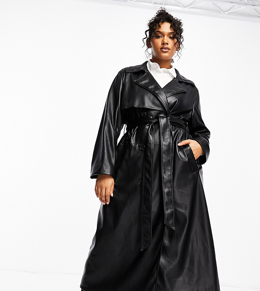 Forever New Curve belted PU maxi coat in black