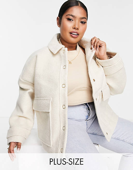 Forever New Curve borg coat with oversized pockets in cream