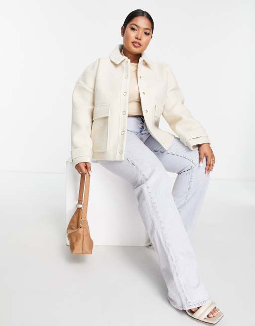Forever New Curve borg coat with oversized pockets in cream, 3 of 4