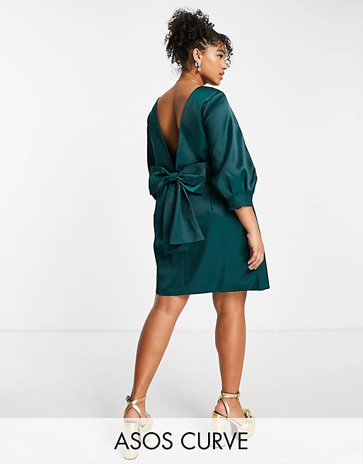 Forever New Curve bow back mini dress in emerald green