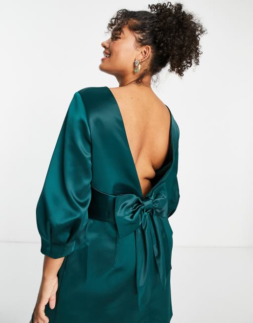 Forever New Curve bow back mini dress in emerald green | ASOS