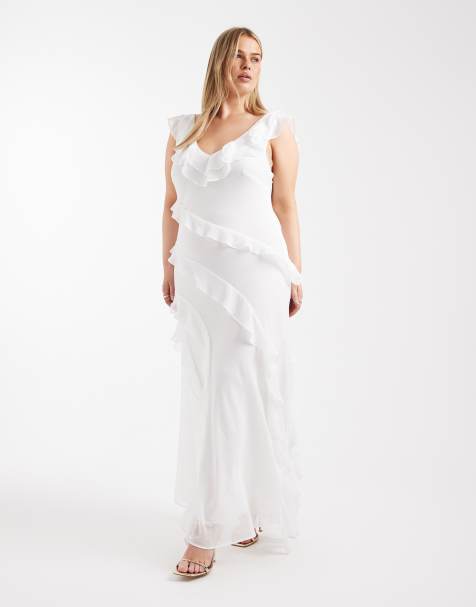 Forever New Curve Bridal chiffon ruffle detail maxi dress in ivory - view 1