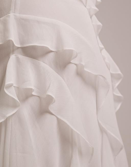 Forever New Curve Bridal chiffon ruffle detail maxi dress in ivory, 4 of 5