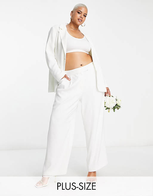 Forever New Curve Bridal oversized suit pants in ivory (part of a set)