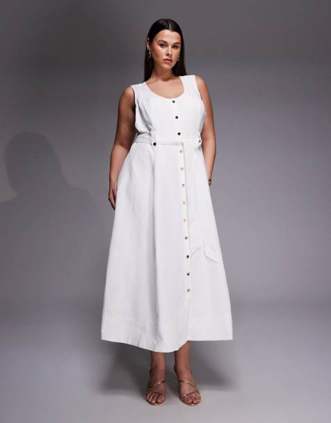 Forever New Curve button down midi dress in white - view 1