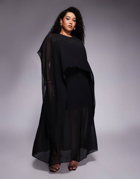 Forever New Curve cape sheer overlay cami maxi dress in black - view 1