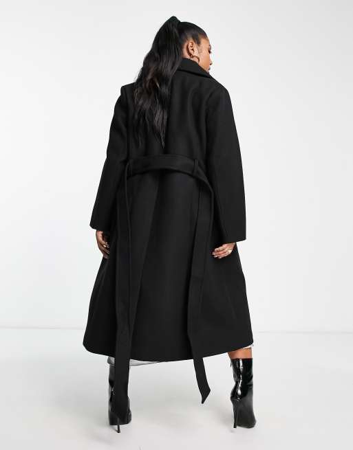 Forever New Curve Cappotto elegante avvolgente nero con cintura