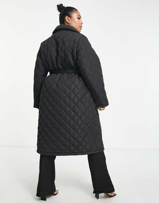 Forever New Curve - Cappotto trapuntato a portafoglio taglio lungo nero, 2 di 4